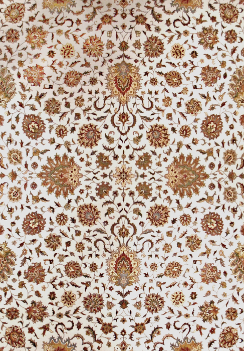 Kashan 8x10 Ivory/Olive Green Wool and Silk