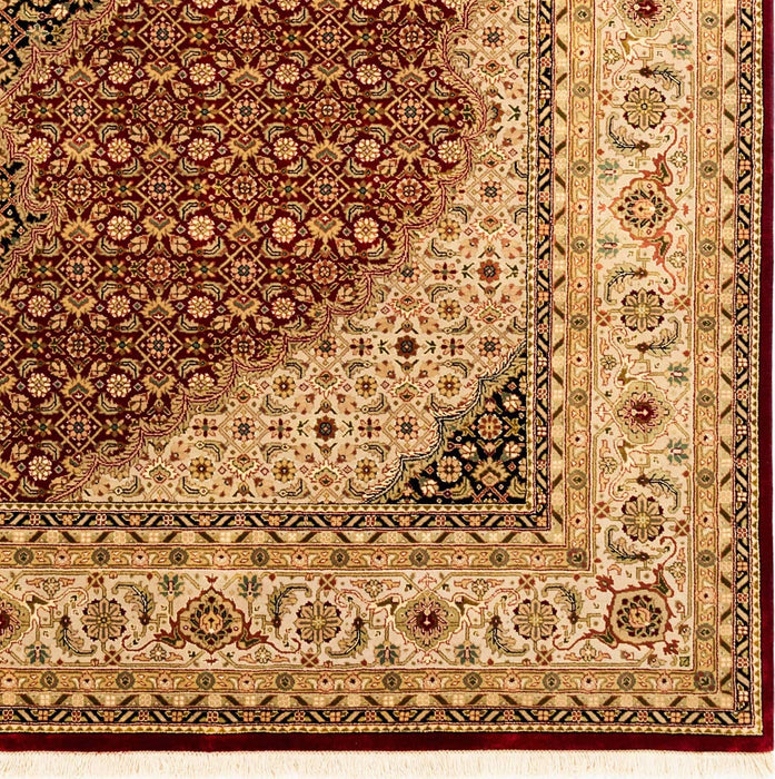 Tabriz 8x10 Burgundy/Beige/Blue Wool and Silk