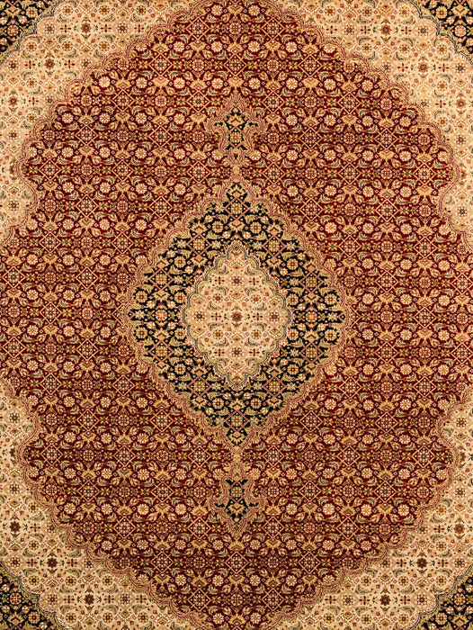 Tabriz 8x10 Burgundy/Beige/Blue Wool and Silk