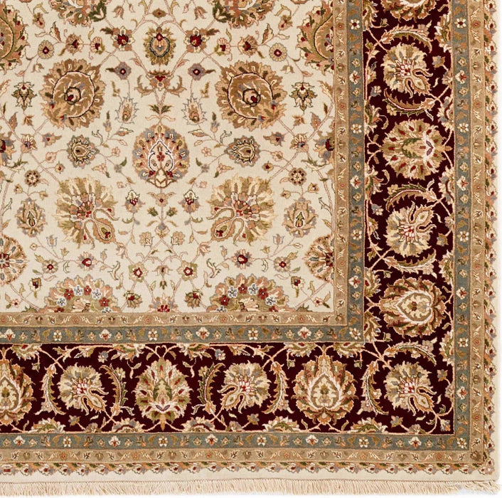 New Kashan 8x10 Beige/Burgundy Wool and Silk