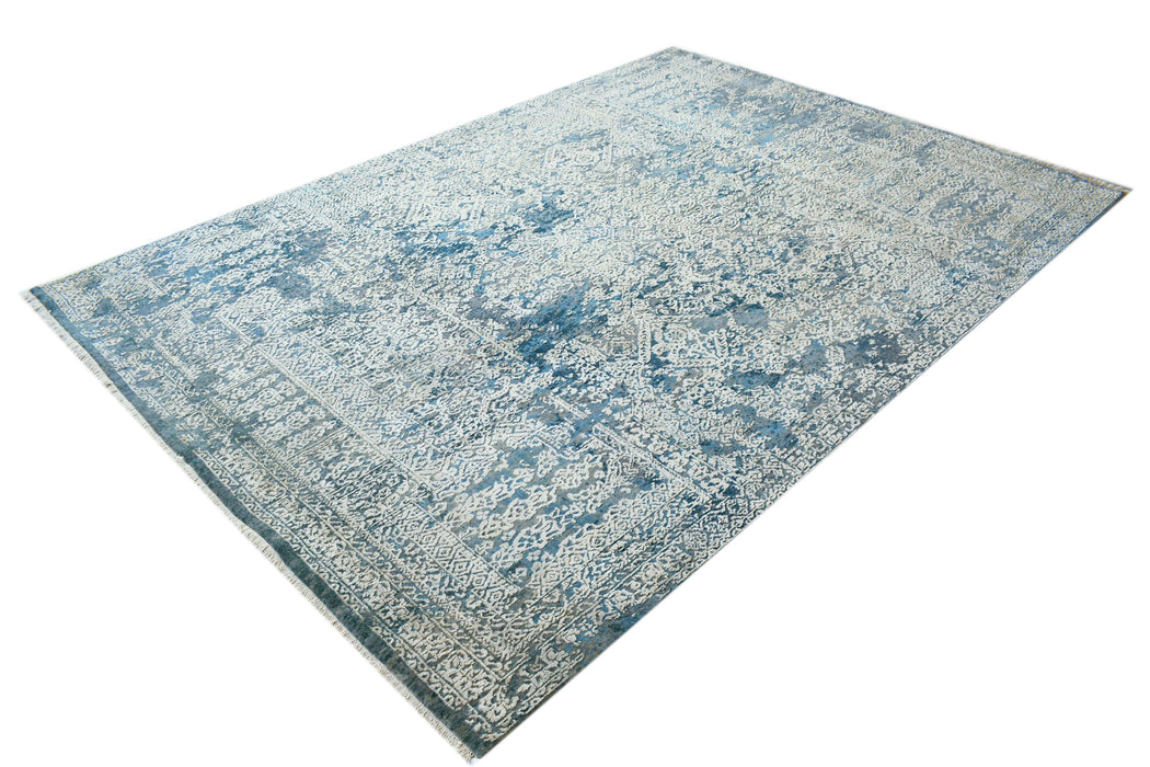 Intrecciare 8x10 Cobalt Blue Wool and Silk Embossed