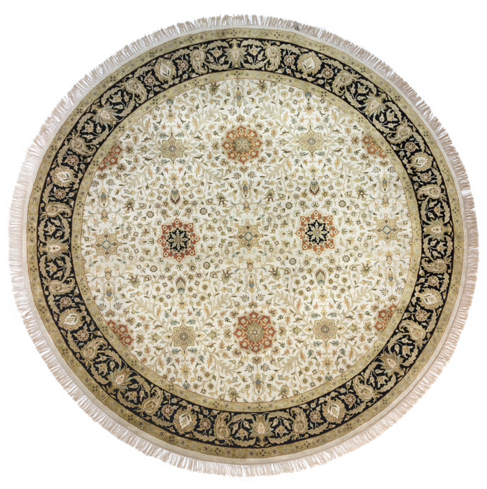 Indo Persian 8x8 Beige/Black Wool and Silk touch
