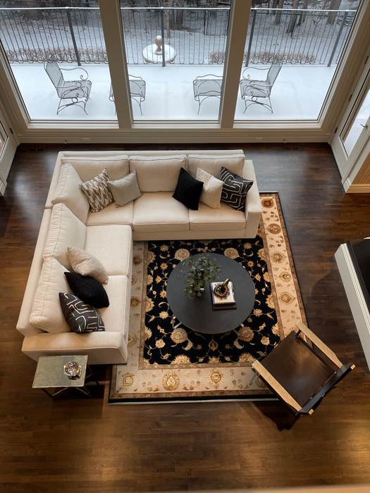 New Kashan 8x10 Beige/Black Wool and Silk Embossed