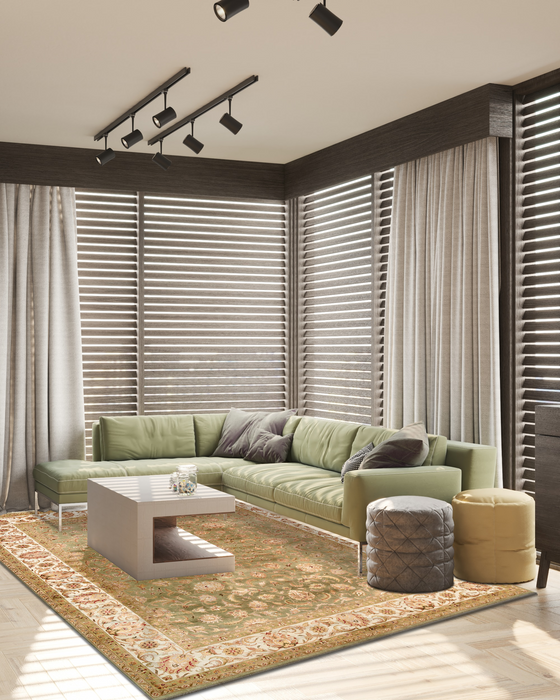 Agra 8x10 Beige/Light Green Wool and Silk