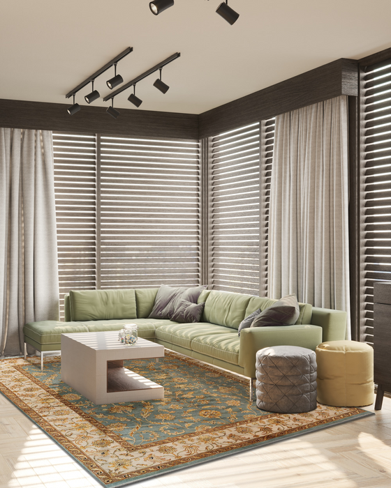 Reflections 8x10 Light Blue/Ivory Wool and Silk Embossed (B)