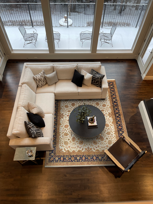 Indo Persian 8x10  Beige/Dark Blue Wool and Silk