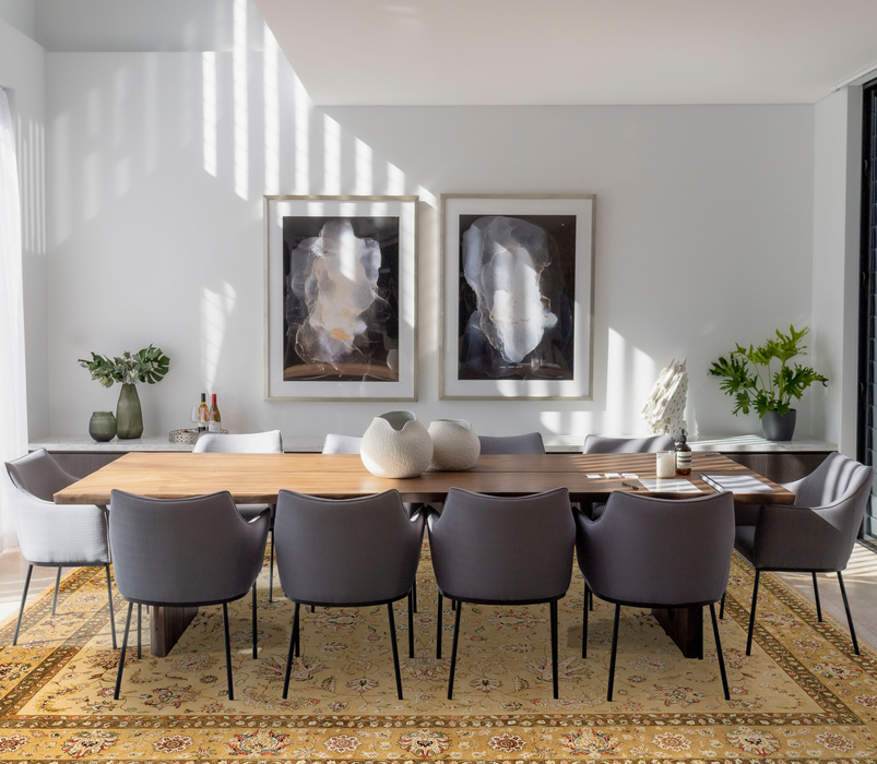 New Kashan 9x12 Ivory/Golden Brown Wool and Silk