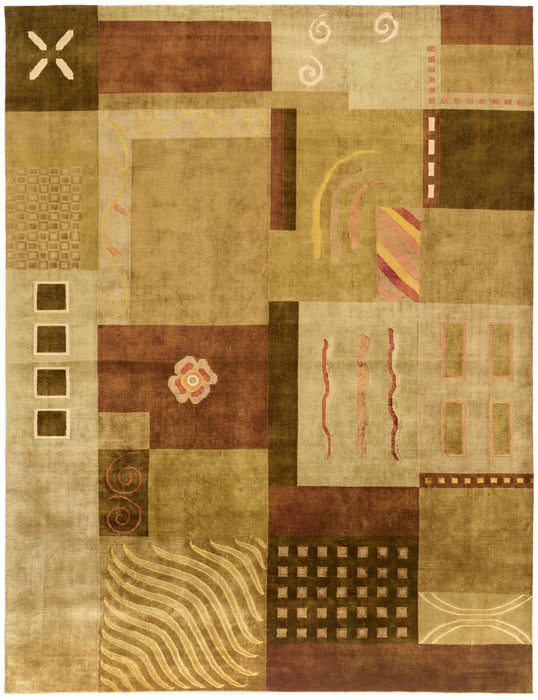Art Deco 9x12 Brown Wool & Silk