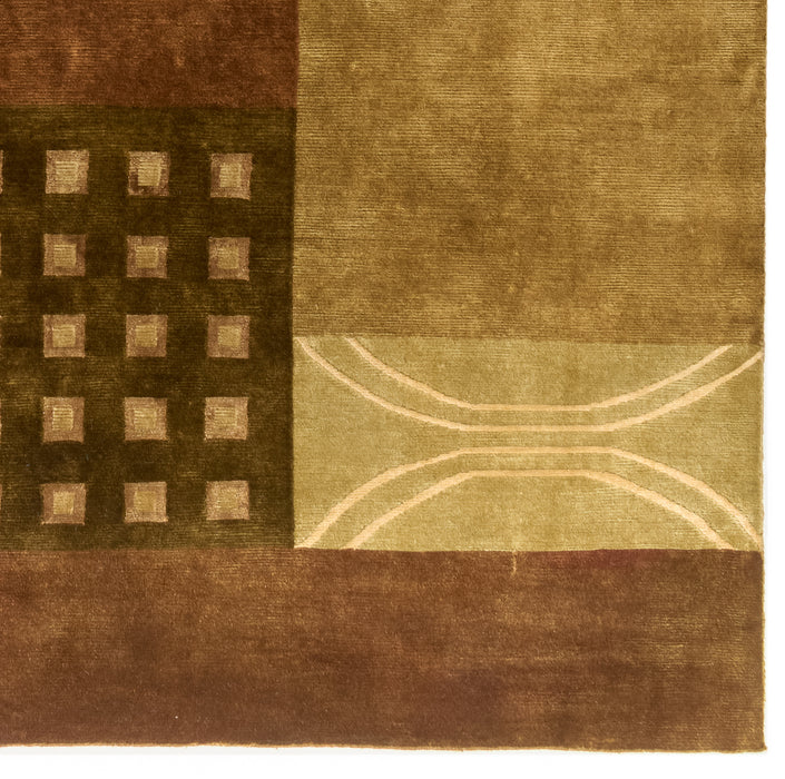 9x12 Art Deco Brown Wool & Silk