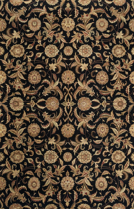 Indo Persian 9x12 Black/Beige Wool and Silk