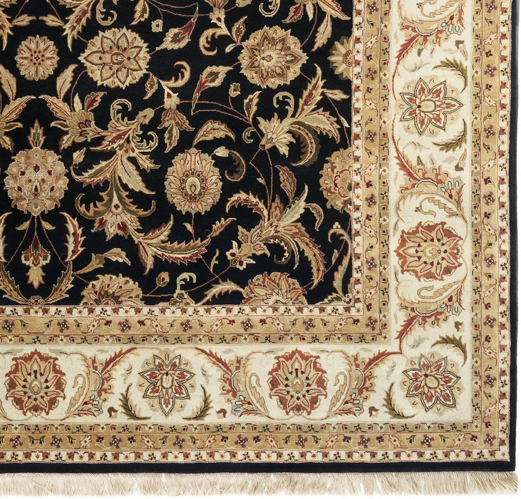 Indo Persian 9x12 Black/Beige Wool and Silk