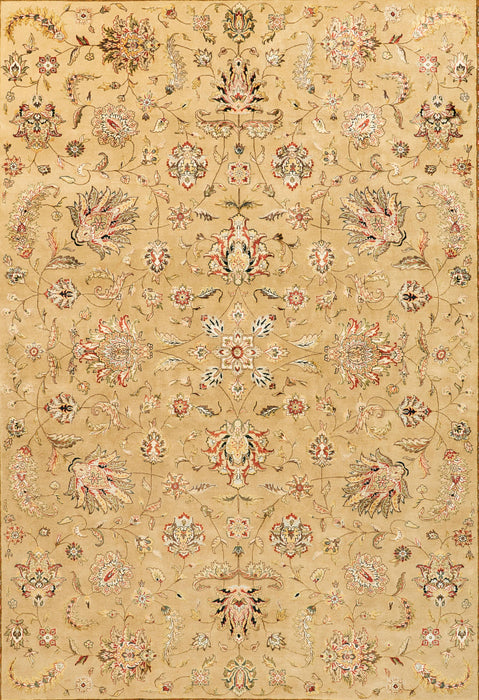 New Kashan 8x10 Ivory/Golden Brown Wool and Silk