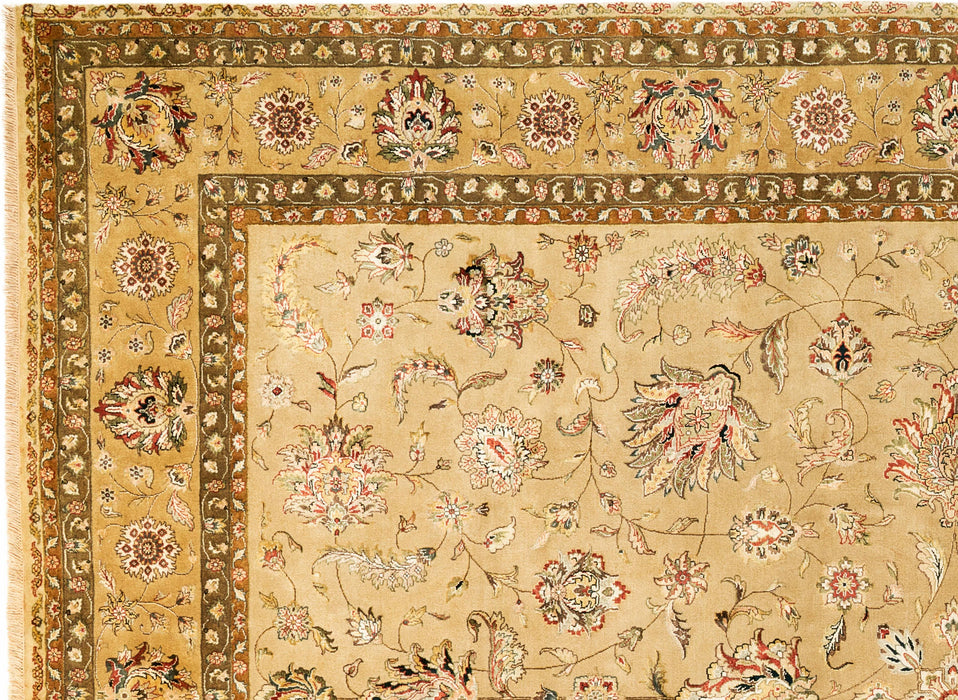 New Kashan 9x12 Ivory/Golden Brown Wool and Silk