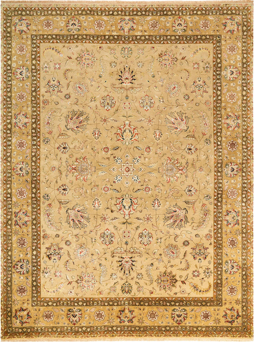 New Kashan 9x12 Ivory/Golden Brown Wool and Silk