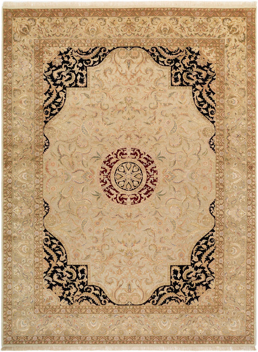 New Tabriz 9x12 Beige Wool and Silk Embossed