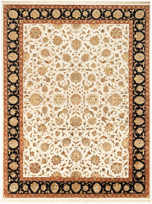 Mashhad 9x12 Beige/Black Wool and Silk