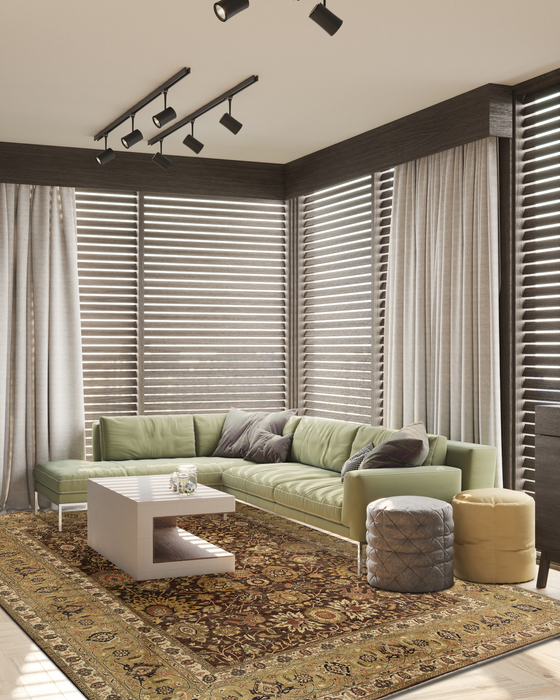 Agra Kashan 9x12 Brown/Gold Ghazni Wool