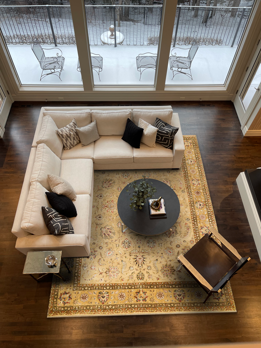 New Kashan 9x12 Ivory/Golden Brown Wool and Silk