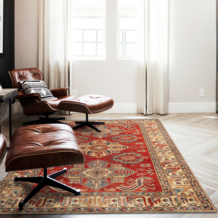 Super Kazak 5x7  Red and Ivory