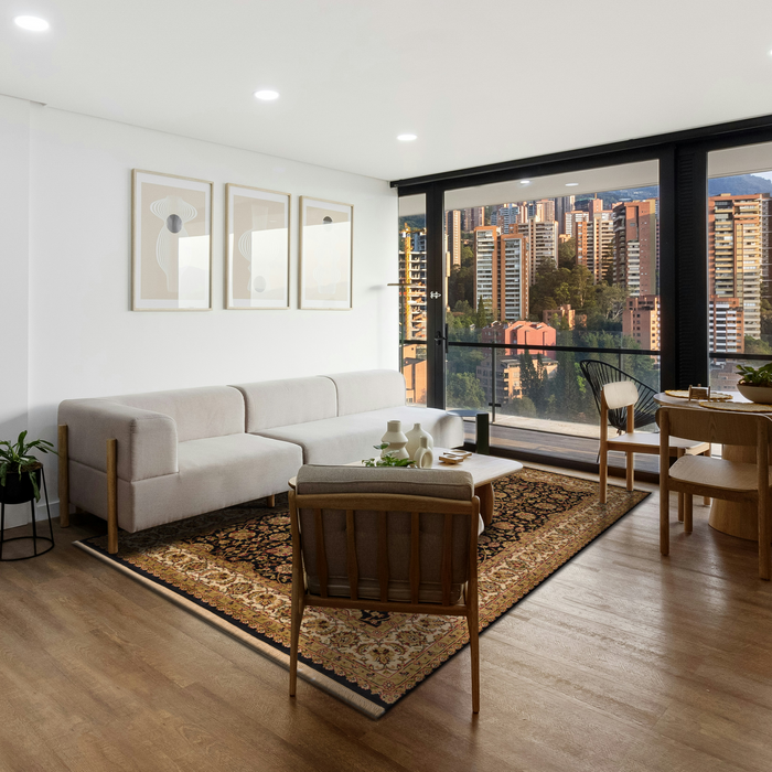 Indo Persian 6x9 Beige/Black Wool and Silk