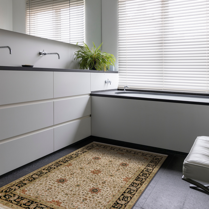 Indo Persian 4x6 Beige/Black Wool and Silk