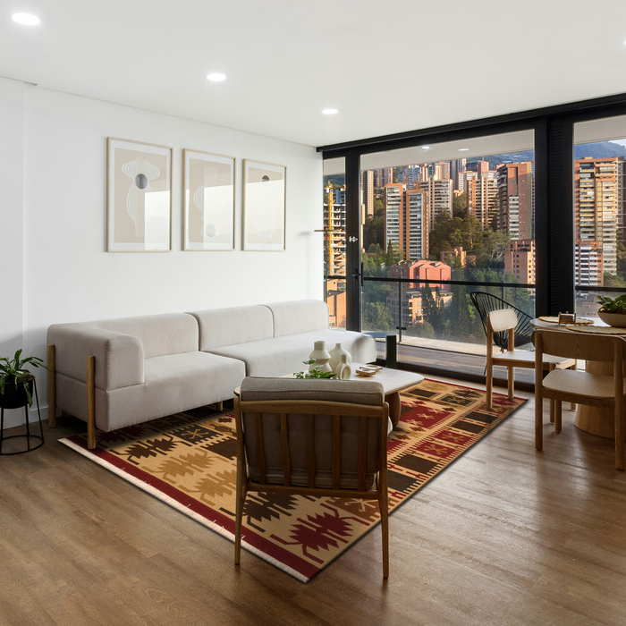 Dhurrie 6x9 Ivory/Red Wool