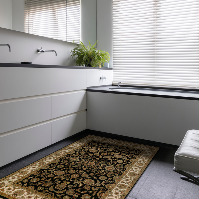 Indo Persian 4x6 Black/Beige Wool and Silk