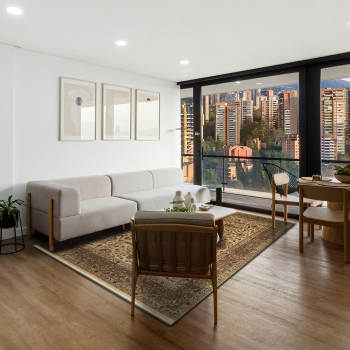 Antique Finish 6x9 Gold/Brown/Aubergine Wool