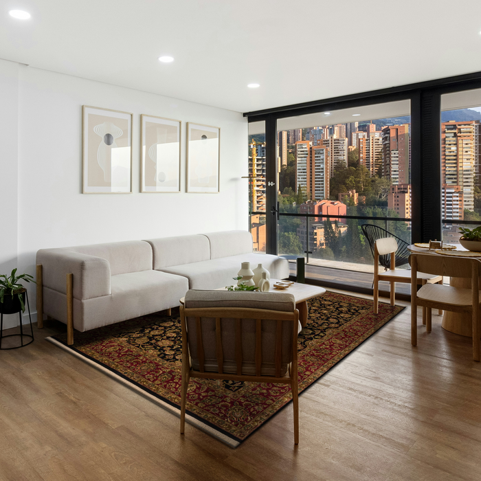 Indo Persian 6x9 Black/Burgundy Wool and Silk