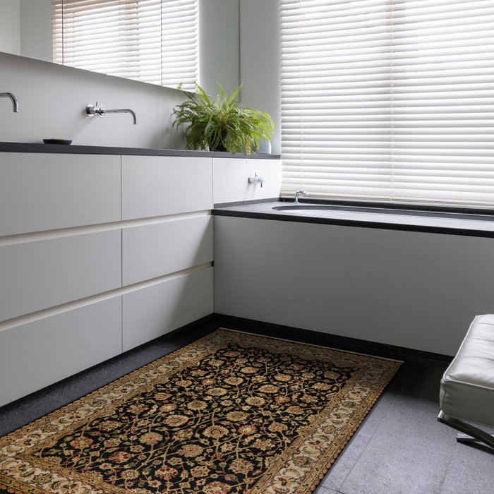 Indo Persian 3x5 Black/Beige Wool and Silk