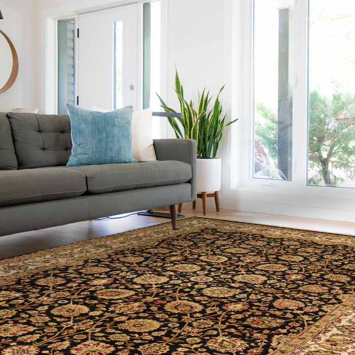 Indo Persian 6x9 Beige/Black Wool and Silk