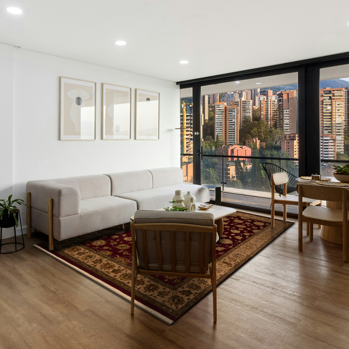 Reflections 6x9 Red/Beige Wool & Embossed Silk