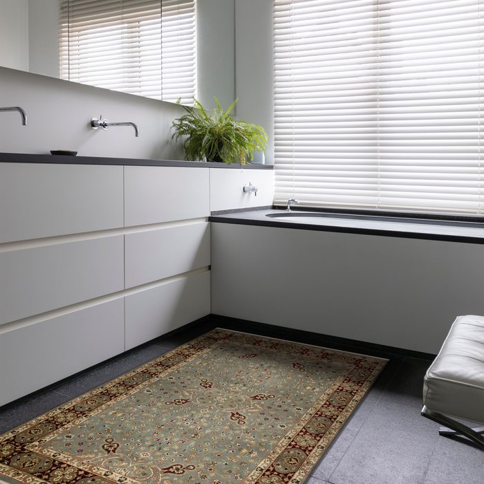 Indo Persian 4x6 Light Blue/Burgundy Wool and Silk