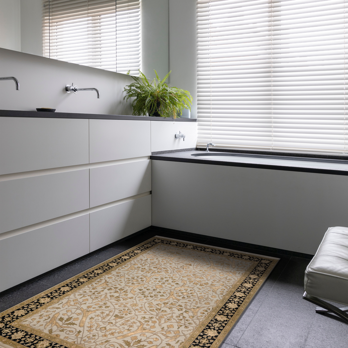 Indo Persian 4x6 Beige/Black Wool and Silk