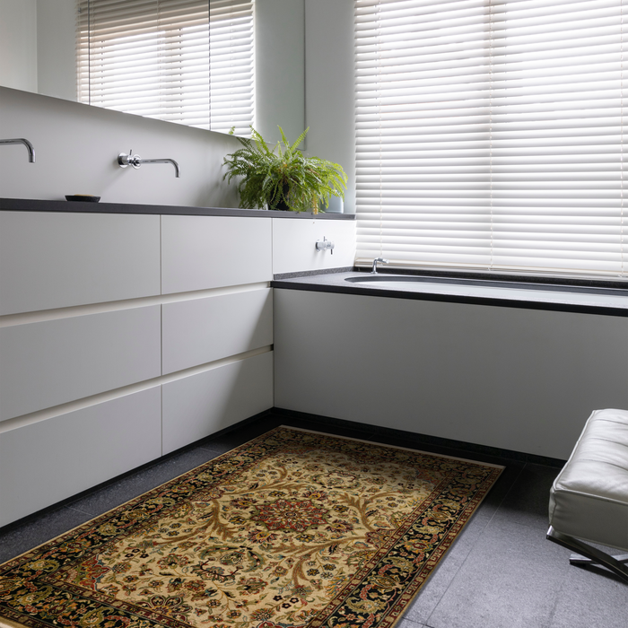 Indo Persian 4x6 Ivory/Black Wool and Silk