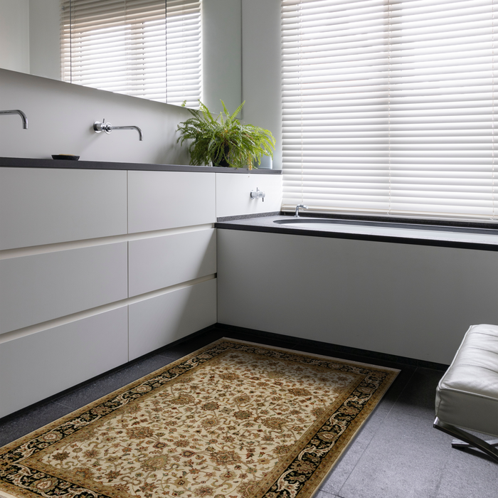 New Isfahan 4x6 Beige/Black Wool and Silk