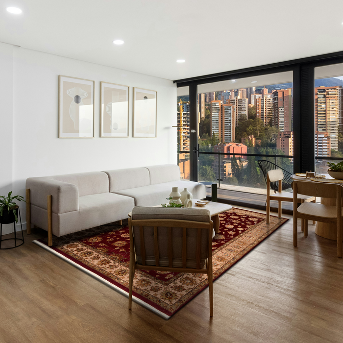 Reflections 6x9 Gold/Burgundy Wool & Embossed Silk