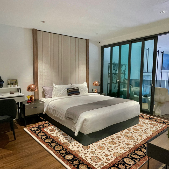 Mashhad 9x12 Beige/Black Wool and Silk