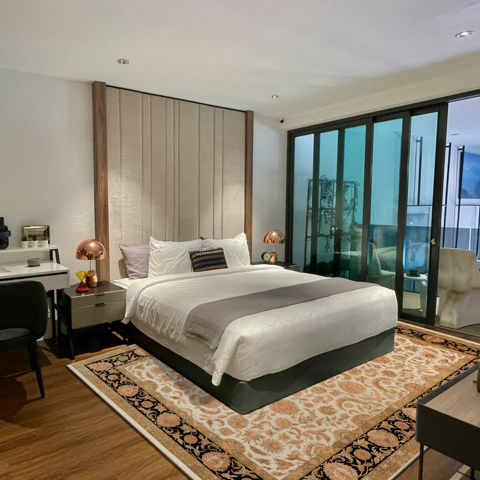 Indo Persian 9x12 Beige/Black Wool and Silk