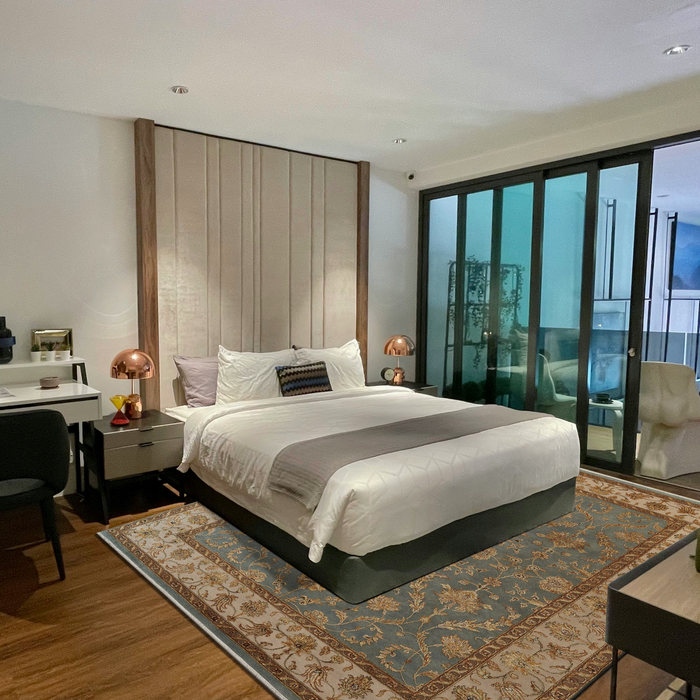 Reflections 9x12 Ivory/Light Blue Wool and Silk Embossed.