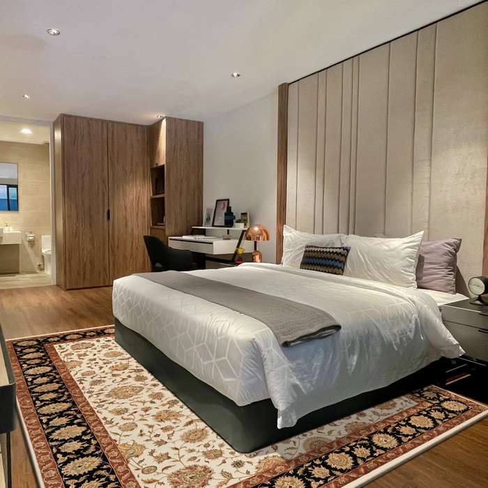 Mashhad 9x12 Beige/Black Wool and Silk