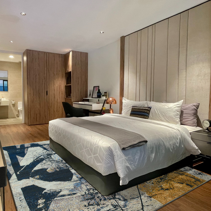 Architect 9x12 Beige/Midnight Blue Wool and Silk