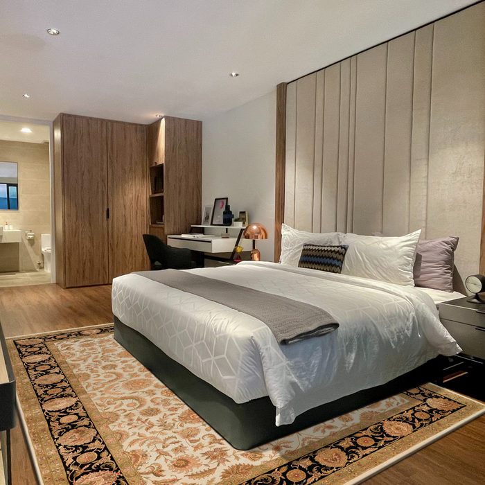 Indo Persian 9x12 Beige/Black Wool and Silk