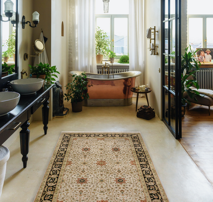 Indo Persian 4x6 Beige/Black Wool and Silk