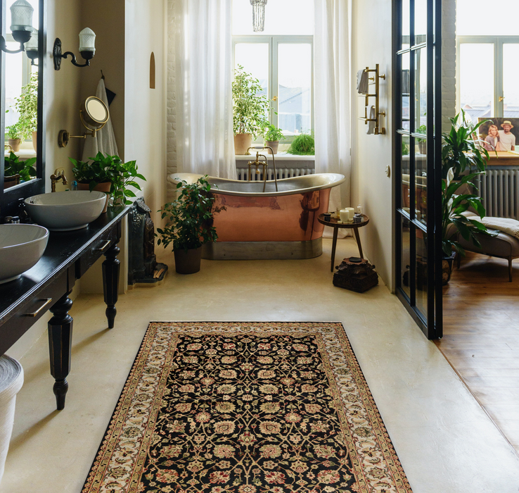 Indo Persian 4x6 Black/Beige Wool and Silk