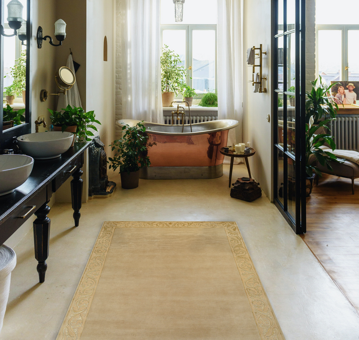 Taj Border 4x6 Gold/Beige Wool and Bamboo silk.