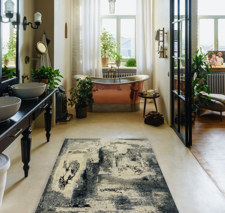 Colours of Life 4x6 Grey/Black Wool and Silk