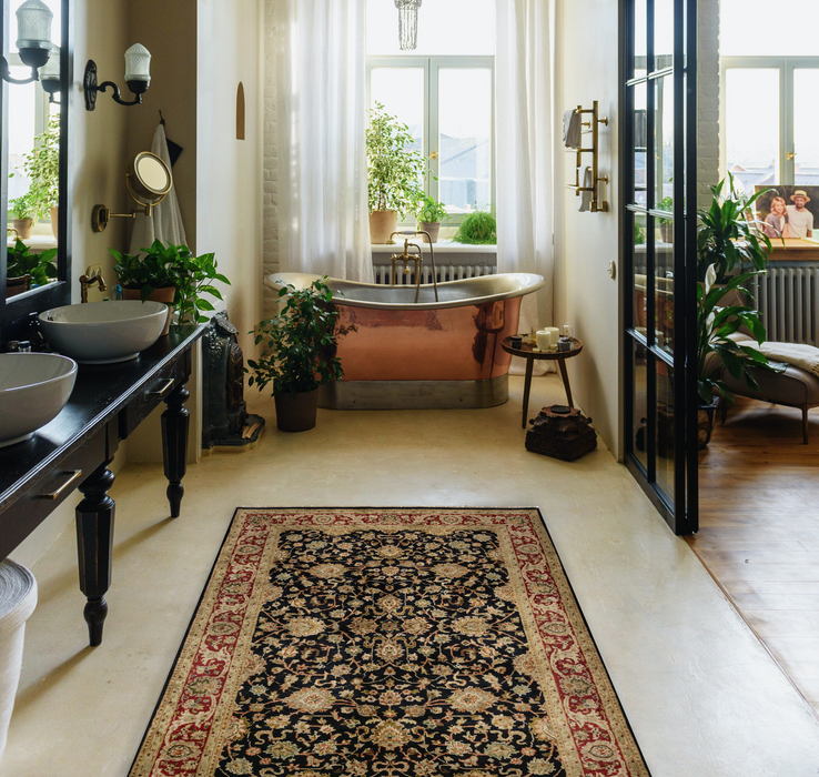 New Isfahan 4x6 Black/Burgundy Wool and Silk