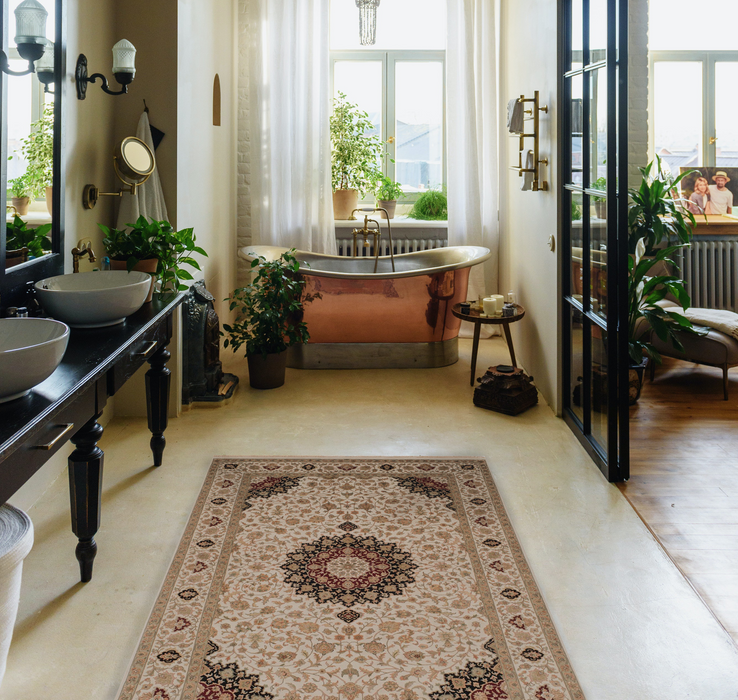 New Tabriz 4x6 Ivory Silk and Wool.