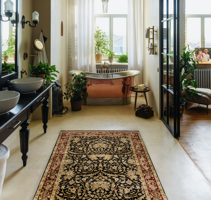 Mustafi 4x6 Black/Burgundy Wool and Silk